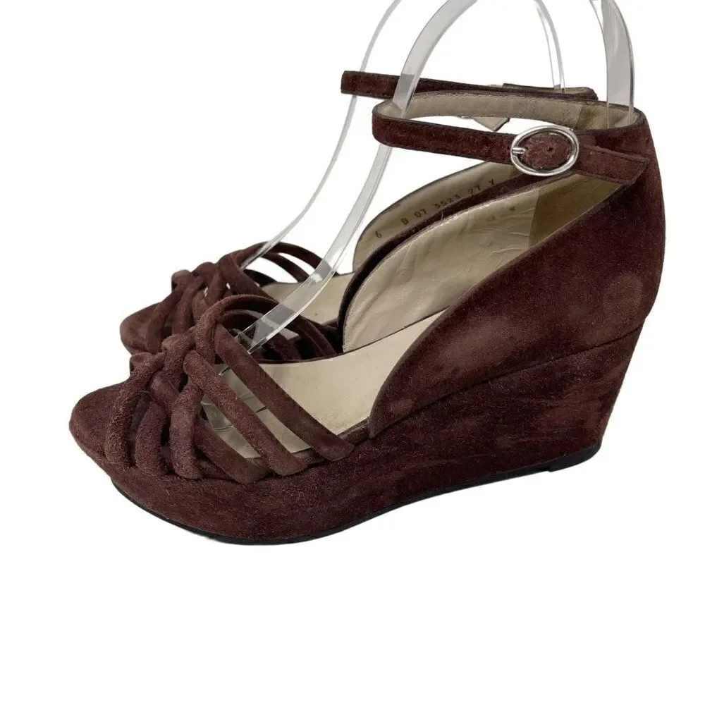 Robert Clergerie brown Suede leather platforms 6B BoxD sandals strappy ankle